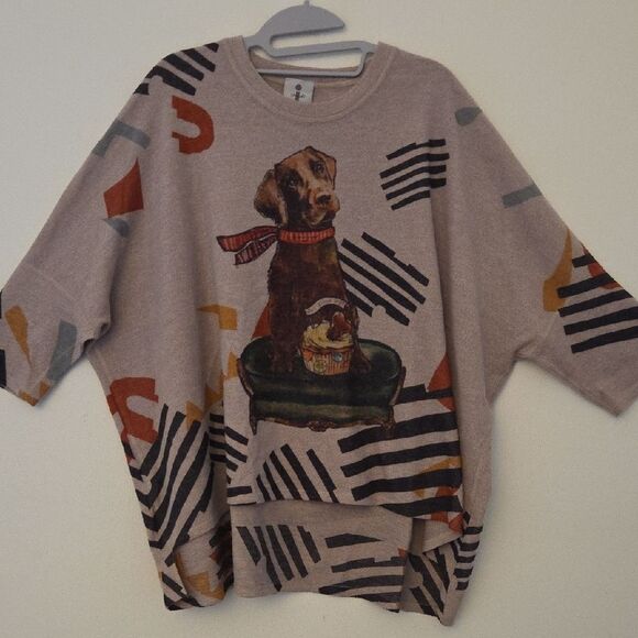 Inoah Boxy Graphic Dog Print Oversized Flannel Cozy Sweater Oversized (Bx13) - Picture 3 of 8